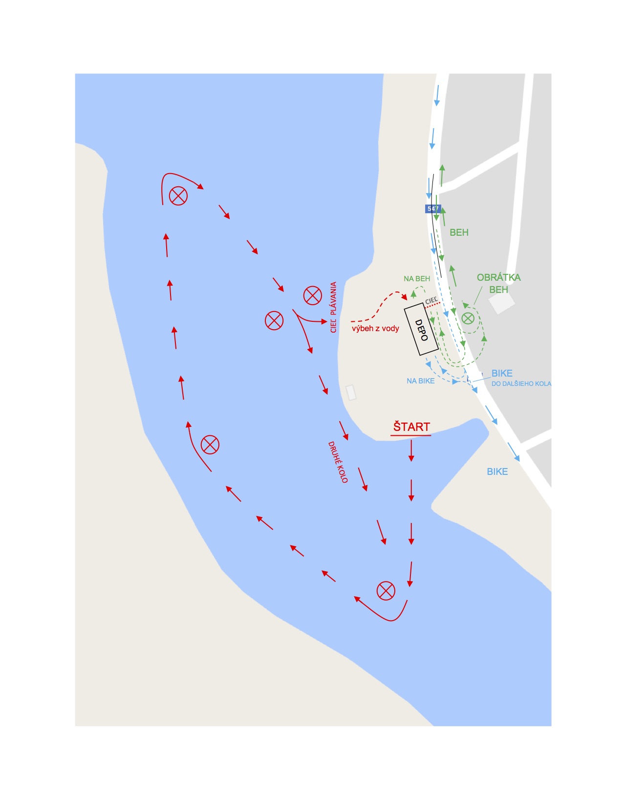 Ruzinsky triatlon mapa plavanie depo
